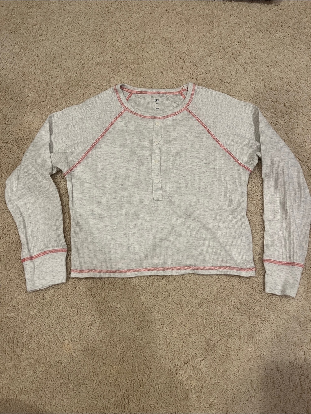 GAP Kids Waffle Knit Top with Pink Stitching